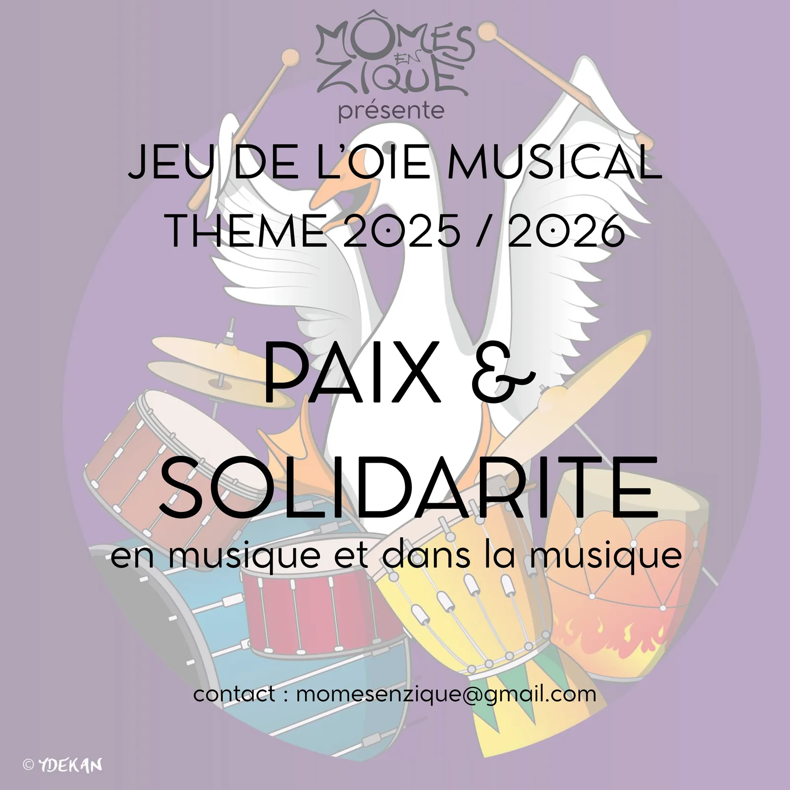 Jeu de l'oie musical, thème 2025 / 2026 : Paix et solidarité, en musique et dans la musique. Contact : momesenzique@gmail.com.